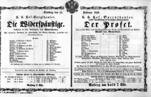Theaterzettel (Oper und Burgtheater in Wien) 18590215 Seite: 1