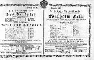 Theaterzettel (Oper und Burgtheater in Wien) 18590218 Seite: 1
