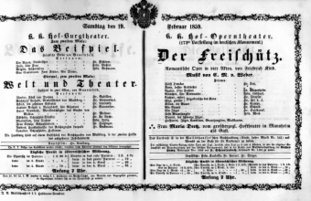 Theaterzettel (Oper und Burgtheater in Wien) 18590219 Seite: 1