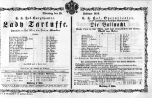 Theaterzettel (Oper und Burgtheater in Wien) 18590220 Seite: 1