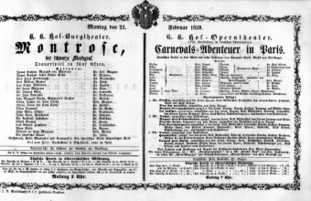 Theaterzettel (Oper und Burgtheater in Wien) 18590221 Seite: 1