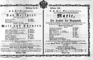 Theaterzettel (Oper und Burgtheater in Wien) 18590222 Seite: 1
