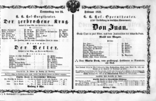 Theaterzettel (Oper und Burgtheater in Wien) 18590224 Seite: 1