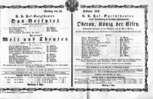 Theaterzettel (Oper und Burgtheater in Wien) 18590225 Seite: 1