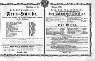 Theaterzettel (Oper und Burgtheater in Wien) 18590226 Seite: 1