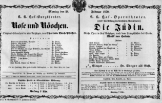 Theaterzettel (Oper und Burgtheater in Wien) 18590228 Seite: 1