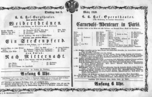 Theaterzettel (Oper und Burgtheater in Wien) 18590308 Seite: 1