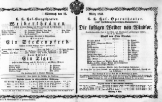 Theaterzettel (Oper und Burgtheater in Wien) 18590316 Seite: 1