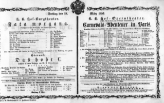 Theaterzettel (Oper und Burgtheater in Wien) 18590318 Seite: 1