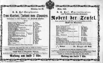 Theaterzettel (Oper und Burgtheater in Wien) 18590320 Seite: 1