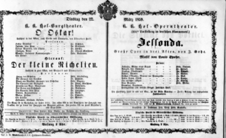 Theaterzettel (Oper und Burgtheater in Wien) 18590322 Seite: 1