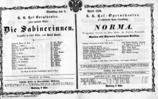 Theaterzettel (Oper und Burgtheater in Wien) 18590402 Seite: 1