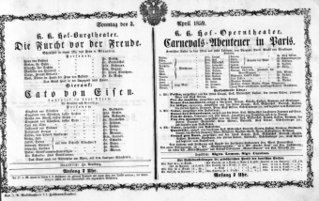 Theaterzettel (Oper und Burgtheater in Wien) 18590403 Seite: 1