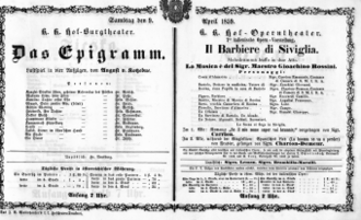 Theaterzettel (Oper und Burgtheater in Wien) 18590409 Seite: 1