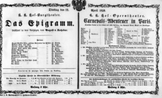Theaterzettel (Oper und Burgtheater in Wien) 18590412 Seite: 1