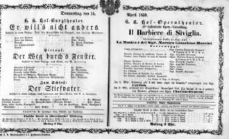 Theaterzettel (Oper und Burgtheater in Wien) 18590414 Seite: 1