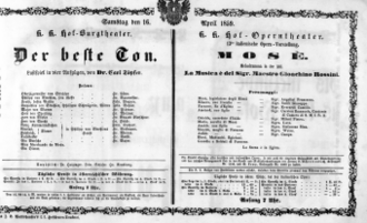 Theaterzettel (Oper und Burgtheater in Wien) 18590416 Seite: 1