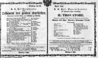 Theaterzettel (Oper und Burgtheater in Wien) 18590426 Seite: 1