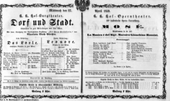 Theaterzettel (Oper und Burgtheater in Wien) 18590427 Seite: 1