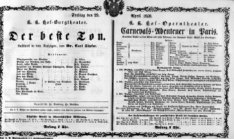 Theaterzettel (Oper und Burgtheater in Wien) 18590429 Seite: 1