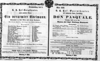 Theaterzettel (Oper und Burgtheater in Wien) 18590505 Seite: 1