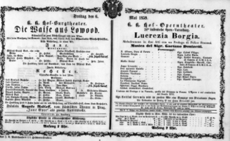 Theaterzettel (Oper und Burgtheater in Wien) 18590506 Seite: 1