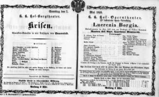 Theaterzettel (Oper und Burgtheater in Wien) 18590507 Seite: 1