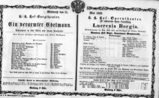 Theaterzettel (Oper und Burgtheater in Wien) 18590511 Seite: 1