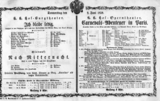 Theaterzettel (Oper und Burgtheater in Wien) 18590602 Seite: 1