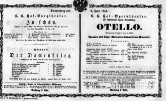 Theaterzettel (Oper und Burgtheater in Wien) 18590609 Seite: 1