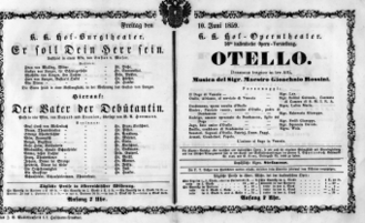 Theaterzettel (Oper und Burgtheater in Wien) 18590610 Seite: 1