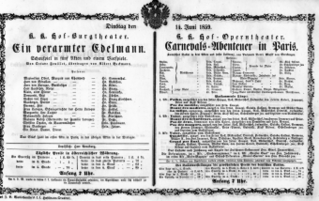 Theaterzettel (Oper und Burgtheater in Wien) 18590614 Seite: 1