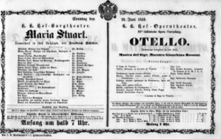 Theaterzettel (Oper und Burgtheater in Wien) 18590626 Seite: 1