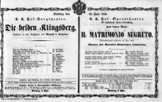 Theaterzettel (Oper und Burgtheater in Wien) 18590628 Seite: 1