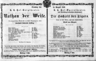 Theaterzettel (Oper und Burgtheater in Wien) 18590821 Seite: 1