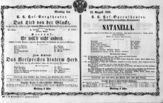 Theaterzettel (Oper und Burgtheater in Wien) 18590822 Seite: 1