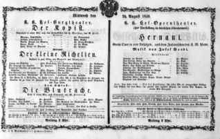 Theaterzettel (Oper und Burgtheater in Wien) 18590824 Seite: 1