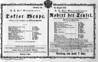 Theaterzettel (Oper und Burgtheater in Wien) 18590826 Seite: 1