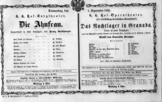 Theaterzettel (Oper und Burgtheater in Wien) 18590901 Seite: 1