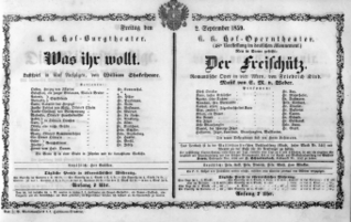 Theaterzettel (Oper und Burgtheater in Wien) 18590902 Seite: 1
