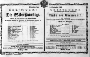 Theaterzettel (Oper und Burgtheater in Wien) 18590903 Seite: 1