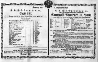 Theaterzettel (Oper und Burgtheater in Wien) 18590904 Seite: 1
