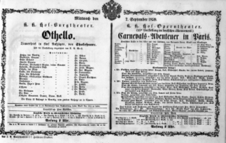 Theaterzettel (Oper und Burgtheater in Wien) 18590907 Seite: 1