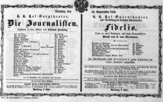 Theaterzettel (Oper und Burgtheater in Wien) 18590913 Seite: 1