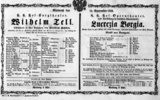 Theaterzettel (Oper und Burgtheater in Wien) 18590914 Seite: 1