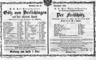 Theaterzettel (Oper und Burgtheater in Wien) 18590918 Seite: 1