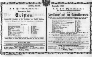 Theaterzettel (Oper und Burgtheater in Wien) 18590920 Seite: 1