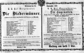 Theaterzettel (Oper und Burgtheater in Wien) 18590921 Seite: 1
