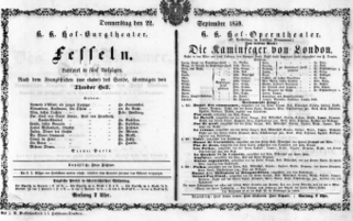 Theaterzettel (Oper und Burgtheater in Wien) 18590922 Seite: 1