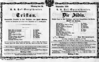 Theaterzettel (Oper und Burgtheater in Wien) 18590926 Seite: 1